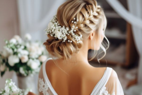 Bridal hairstyle with flowers — local SEO for hair salons
