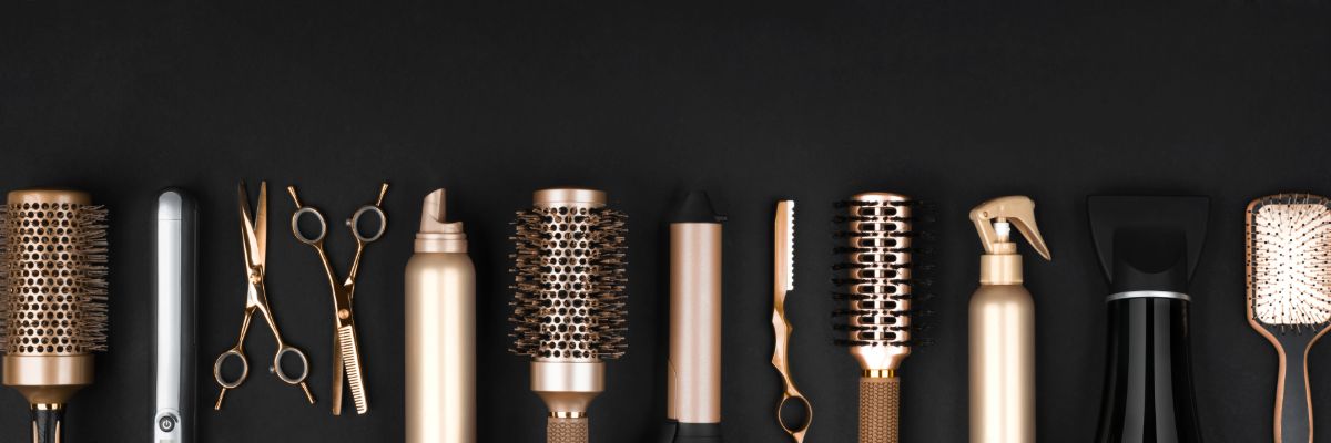 Professional cosmetic products display at a beauty salon
