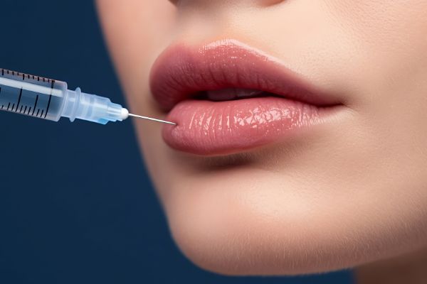 close up of lip filler injection procedure