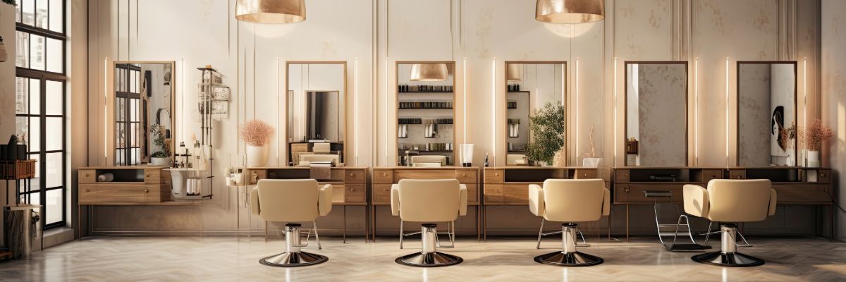 Modern beauty salon interior with chairs and mirrors