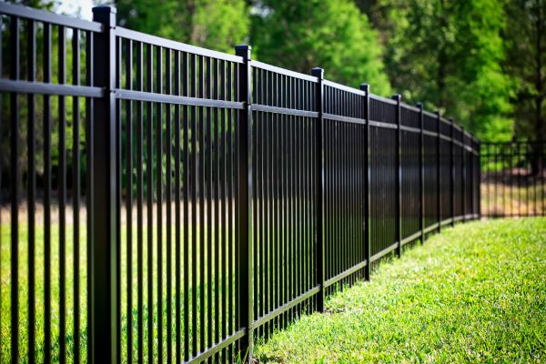 Black metal security fence