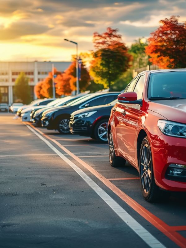 Car rental fleet parked showing multiple vehicles