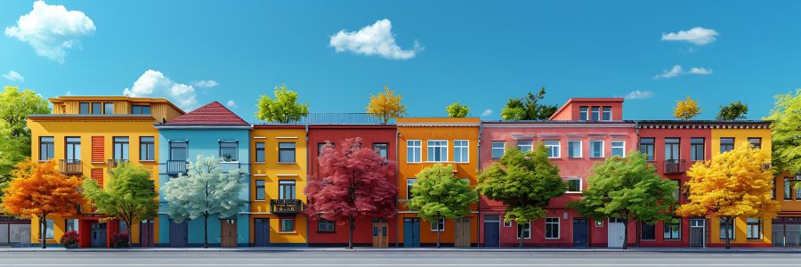 colorful residential houses along a quiet street