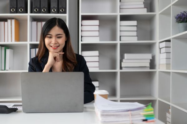 CPA accountant working on laptop in office
