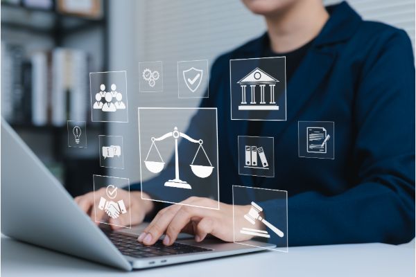 digital bookkeeping using accounting software on laptop