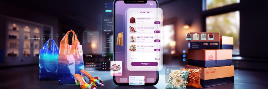 Ecommerce mobile app showcasing products and online shopping experience