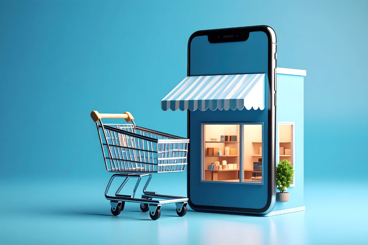 Mobile ecommerce store with shopping cart showing online shopping experience
