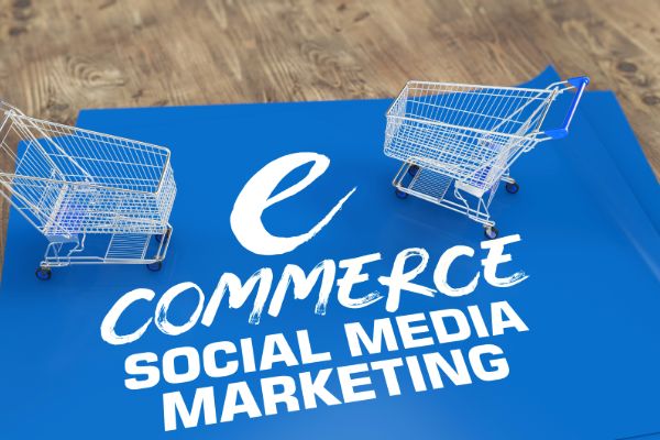 E-commerce social media marketing concept with shopping carts