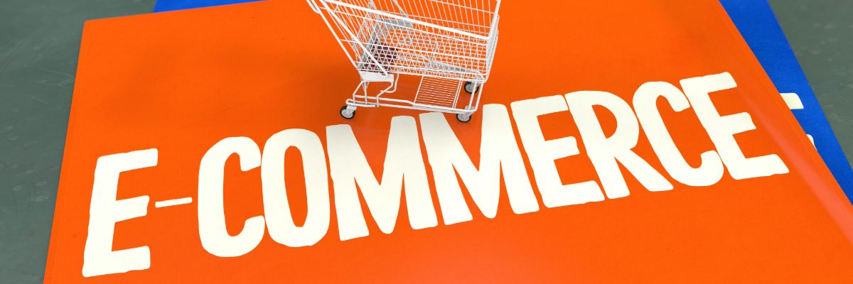 E-commerce text banner with shopping cart icon