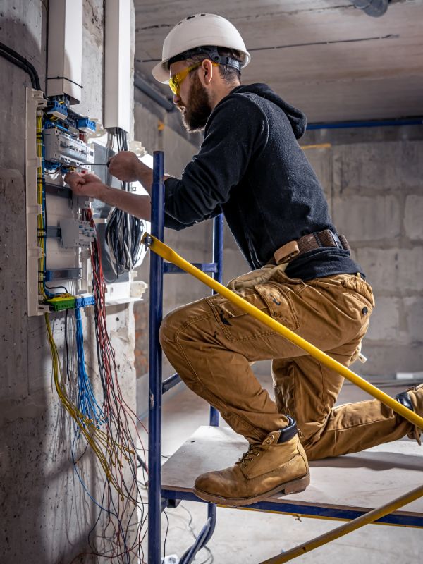 electrician working on wiring installation