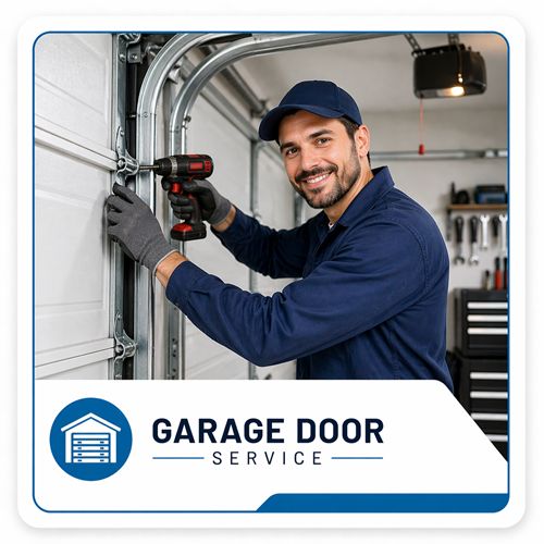Technician repairing garage door system in residential property