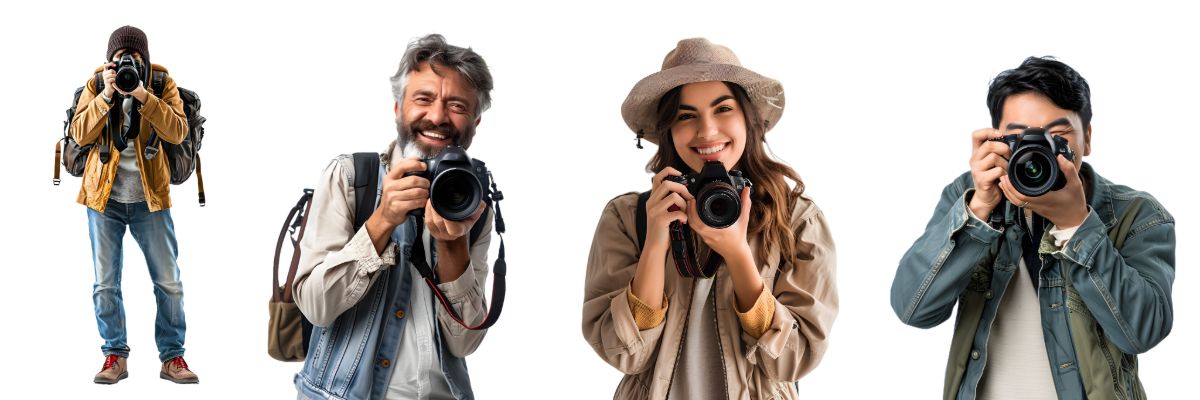 Group of professional photographers holding cameras ready for photoshoot