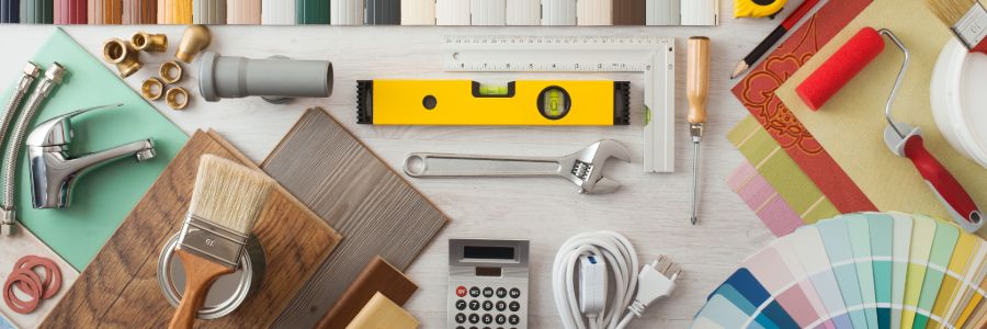 Home remodeling tools and materials used for renovation projects