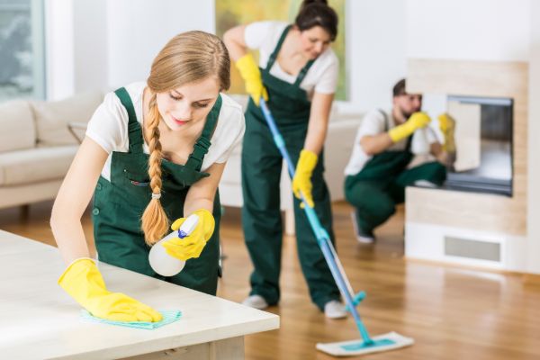 House cleaning team working in living room