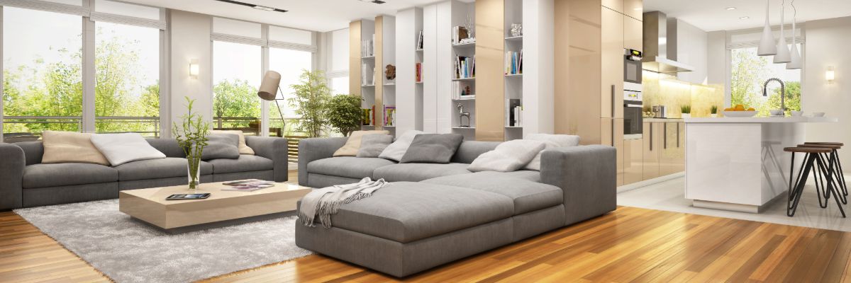 Luxury open space living room interior design with modern furniture