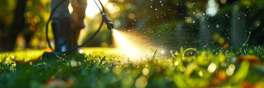 Pest control service spraying garden area for insects