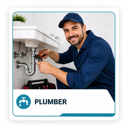 Professional plumber fixing pipes and bathroom fittings