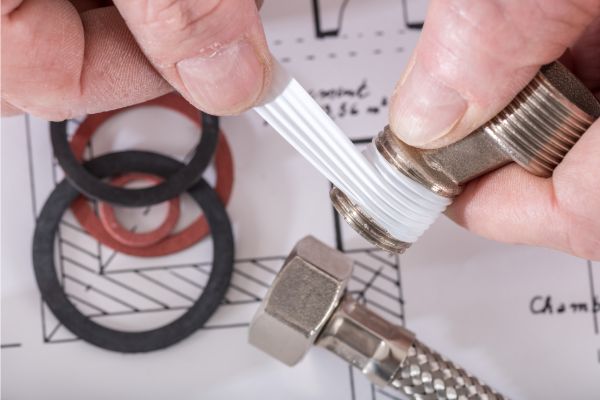Close-up of pipe fitting installation by plumber