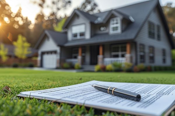 rental agreement document placed in front of a residential house