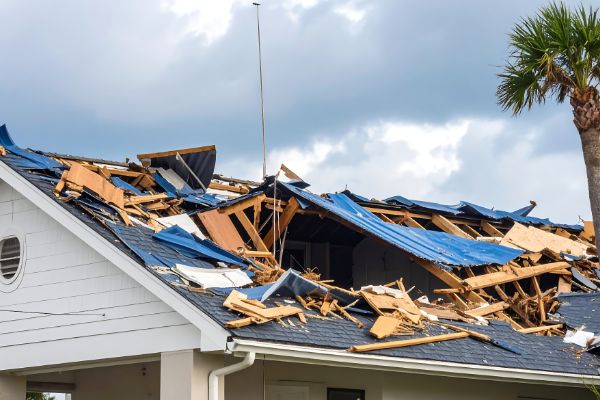 House roof damaged after a strong storm