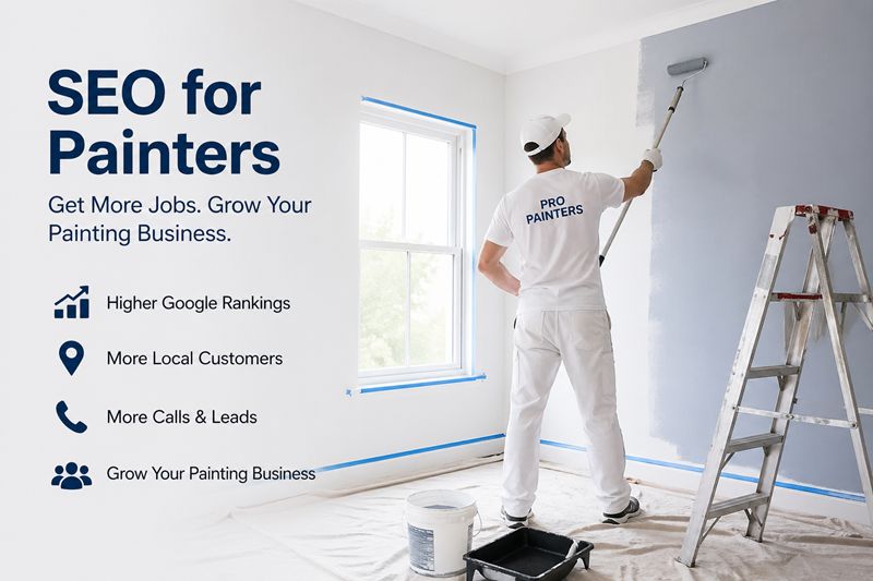 Professional painter painting a wall while showcasing local SEO for painters to get more leads