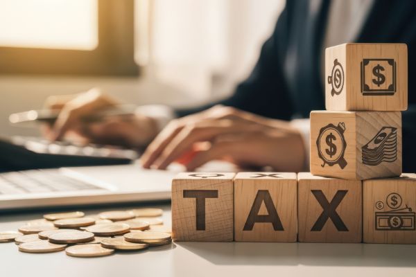 tax and bookkeeping concept with financial planning and money