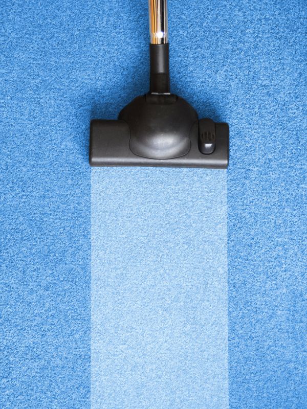 Vacuum cleaner head on blue carpet