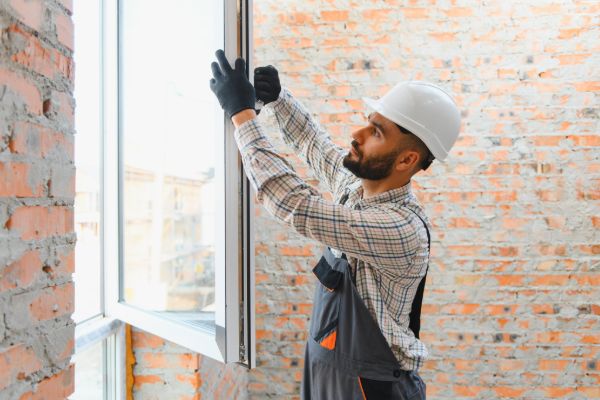 Contractor installing window during home improvement work