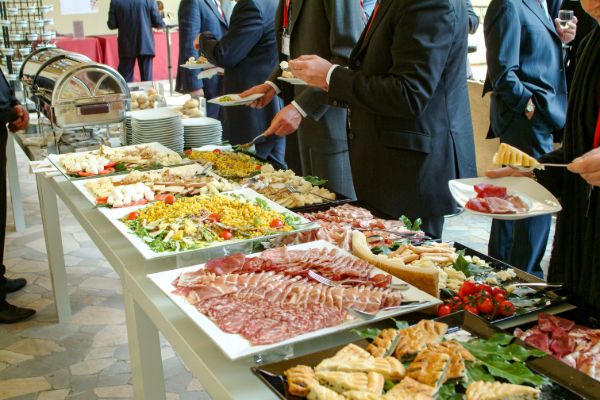 Buffet catering setup for a corporate gathering