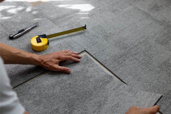 Carpet flooring installation and fitting in progress