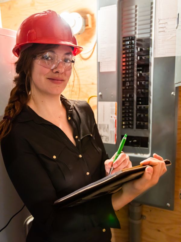 Inspector checking an electrical panel indoors