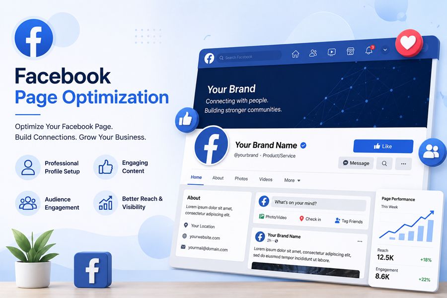 Facebook business page optimization dashboard on laptop screen