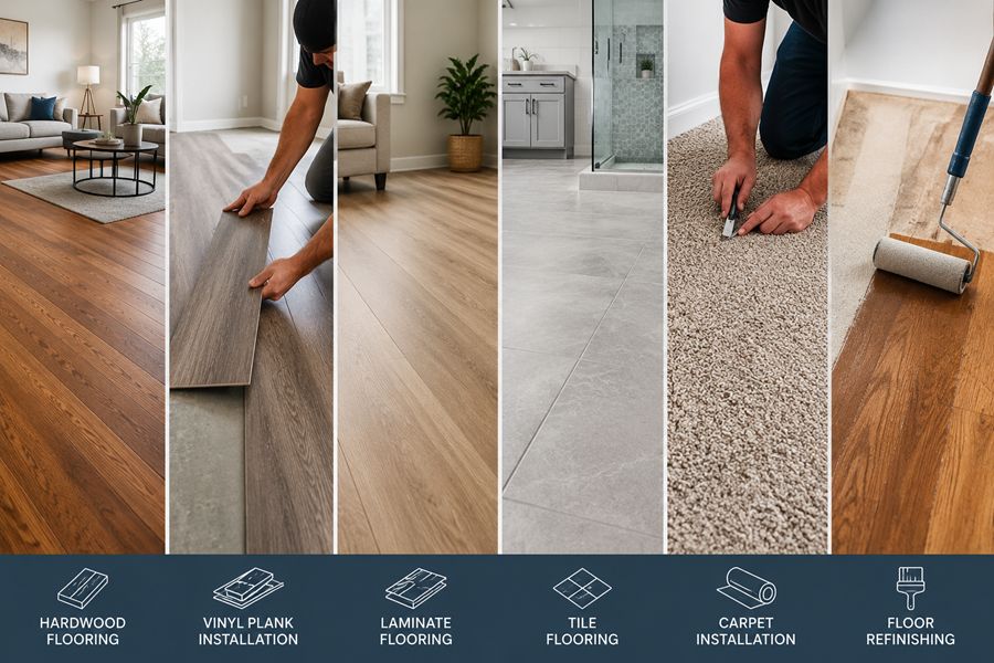 Flooring contractor installing different types of residential flooring