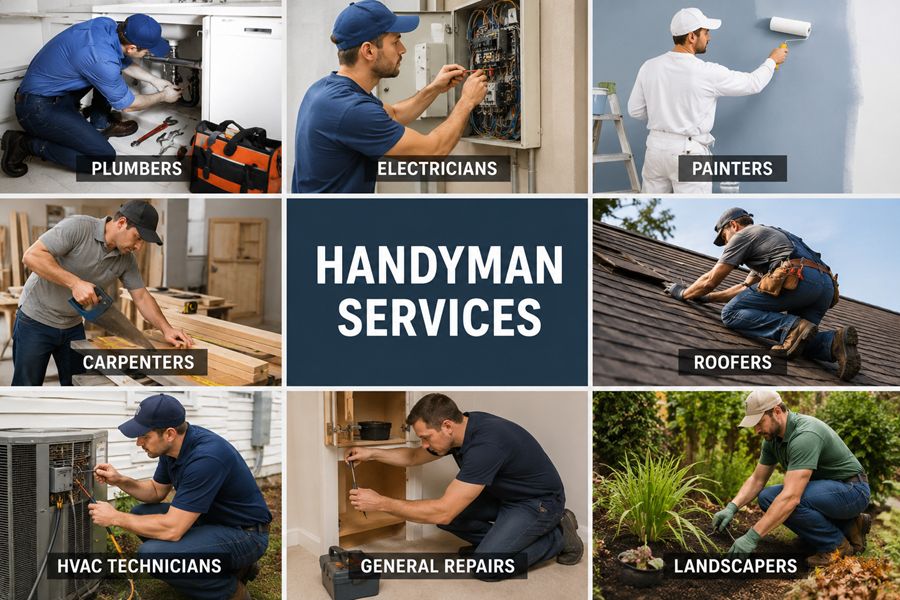 Professional handyman services including plumbing, electrical work, painting, carpentry and general home maintenance
