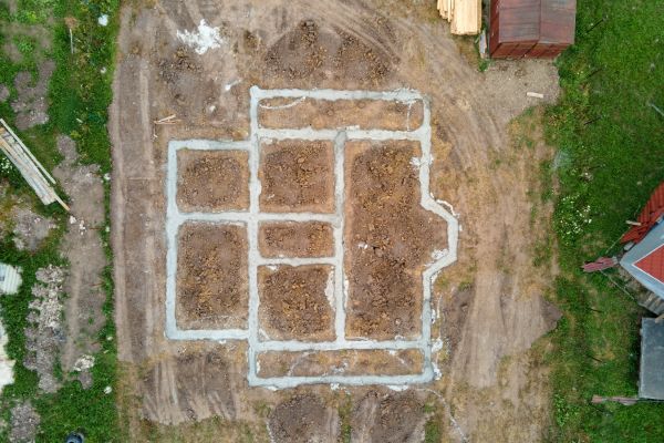House foundation layout marking on construction site from top view