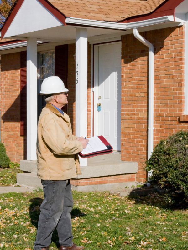 Inspector checking the front entrance of a house