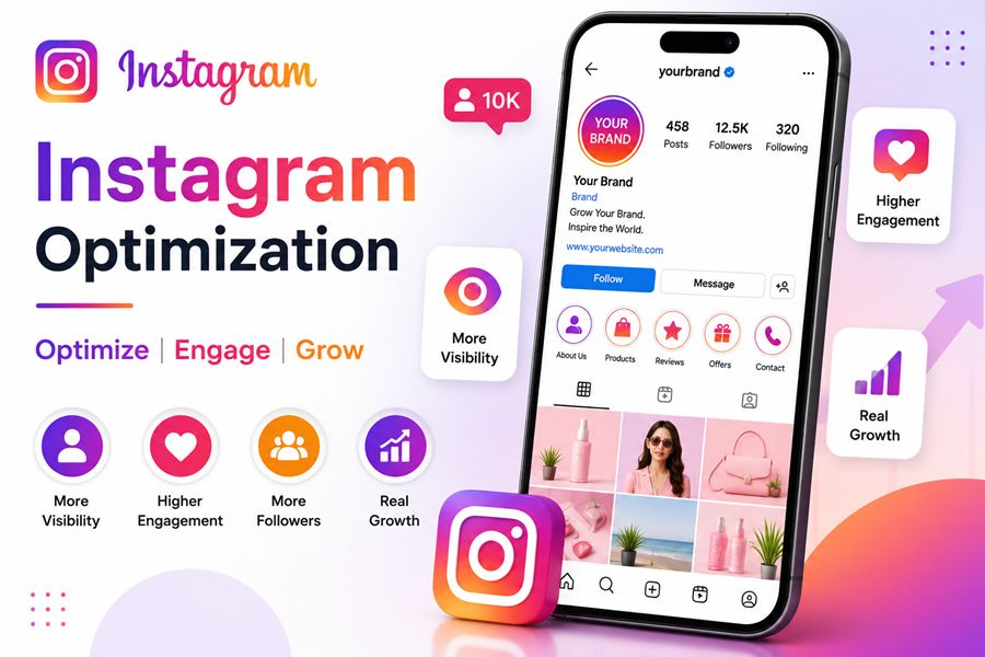 Instagram profile optimization interface with engagement and growth insights