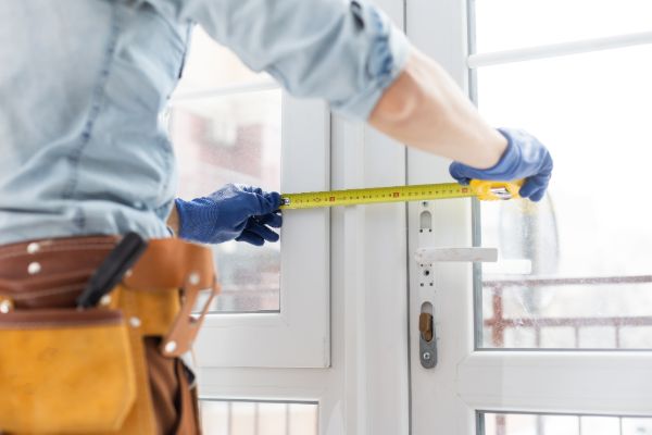 Contractor measuring a doorway for a new door installation