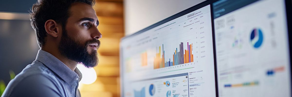 Marketing specialist analyzing advertising campaign performance and analytics reports