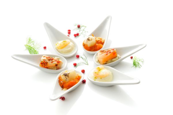 Elegant plated appetizers served for a catering event
