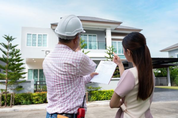 Inspector discussing property details with a client