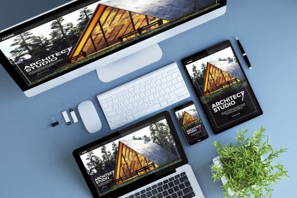 Desktop, laptop and mobile devices showing website design mockups