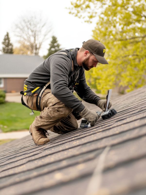 Home inspector examining a roof during inspection