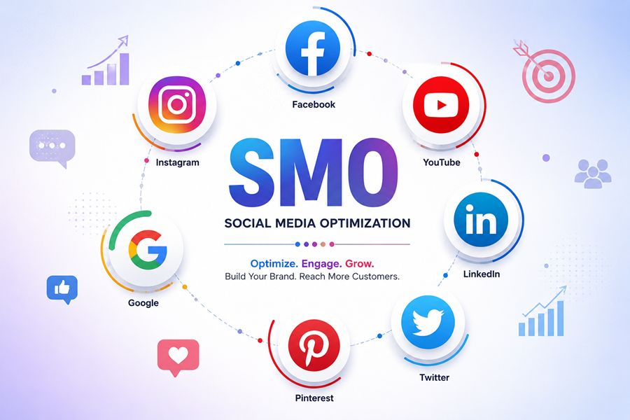 Social media optimization services - Facebook Instagram YouTube LinkedIn Google Pinterest Twitter icons
