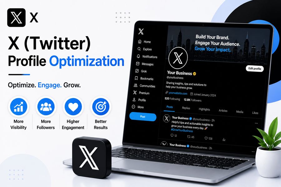 Twitter X profile optimization dashboard with engagement and audience insights