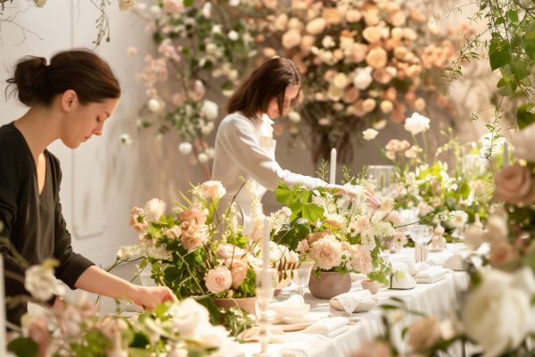 Wedding event decoration and floral setup by event planners