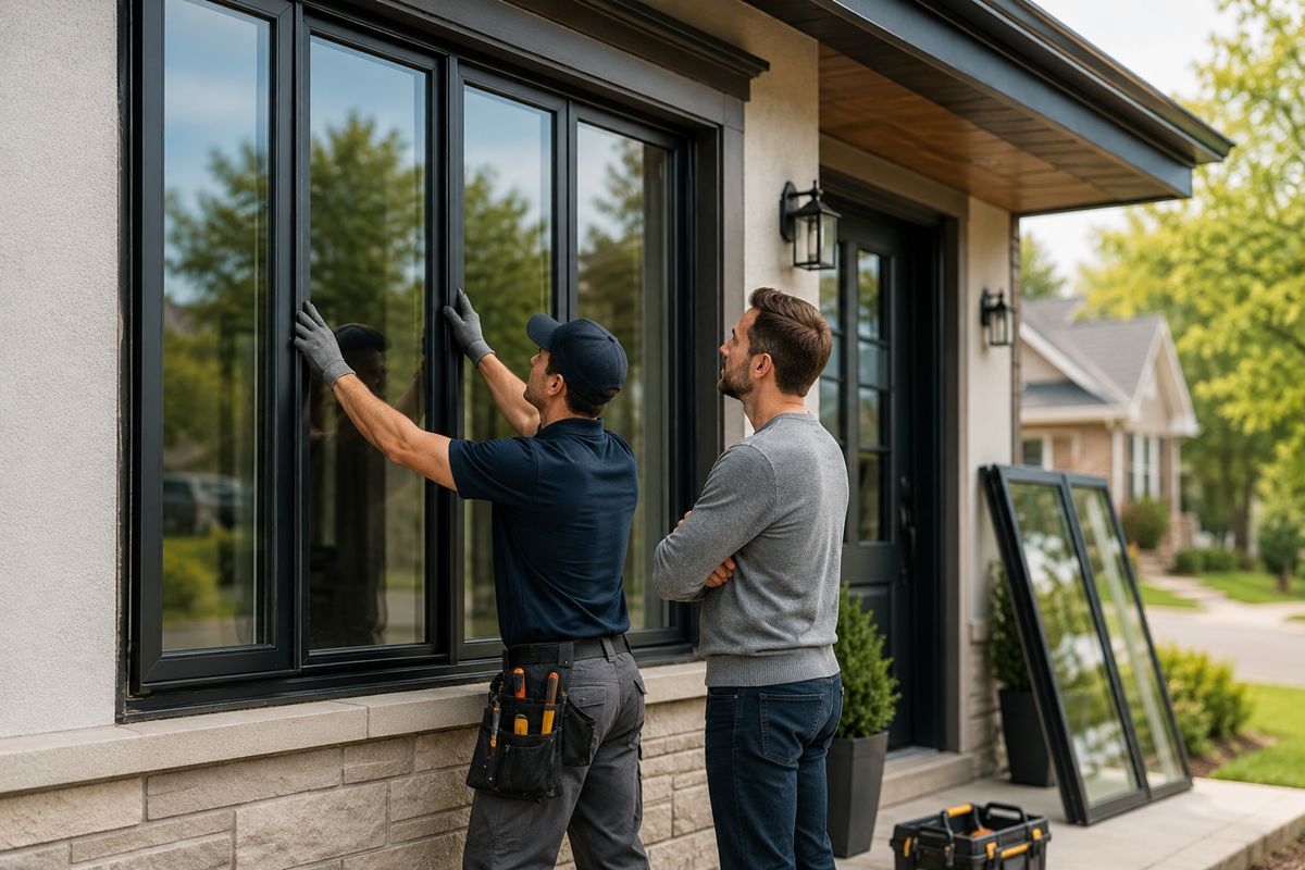 Window installation contractor discussing a replacement project with a homeowner