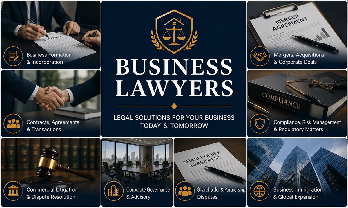 Business lawyers practice areas including business formation, contracts, mergers and acquisitions, corporate governance, compliance, commercial litigation, shareholder disputes, and business advisory services