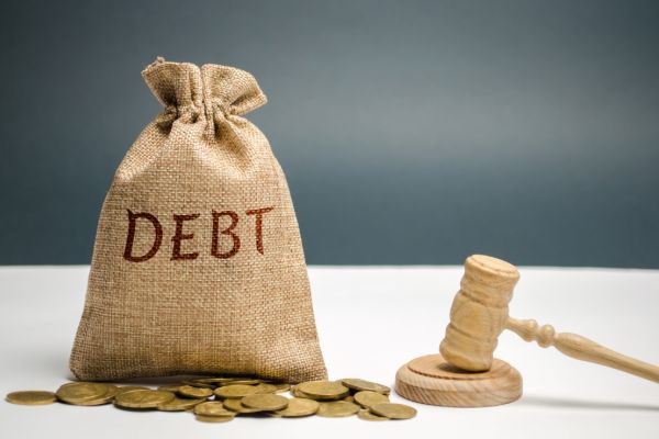 Debt relief and bankruptcy planning concept with legal and financial elements