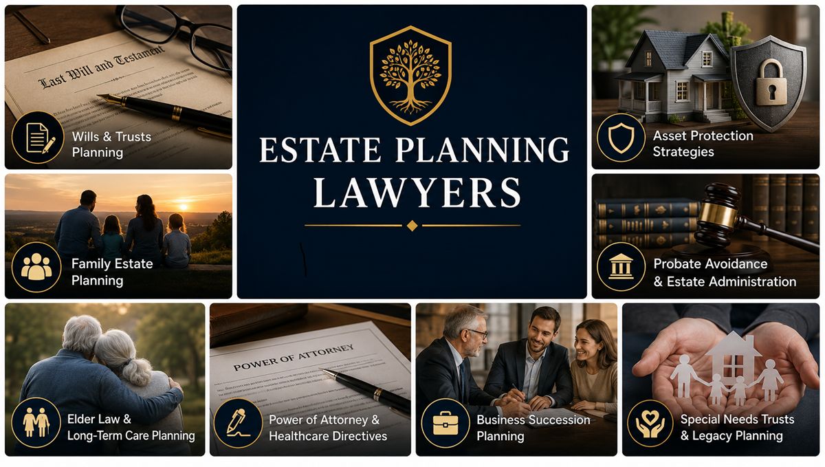 Estate planning lawyer practice areas including wills, trusts, asset protection, probate planning, elder law, and estate administration